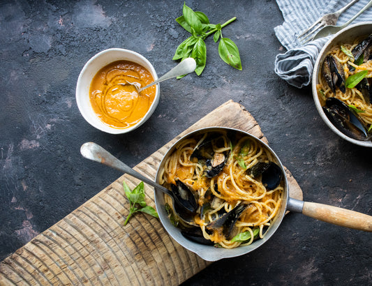 Recipe: Spaghetti with Mussels & Yellow Cherry Tomato Sauce