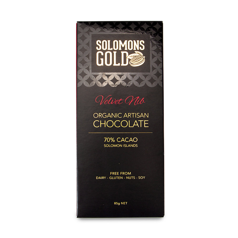 Solomons Gold Velvet Nib Organic Artisan Chocolate 70% Cacao