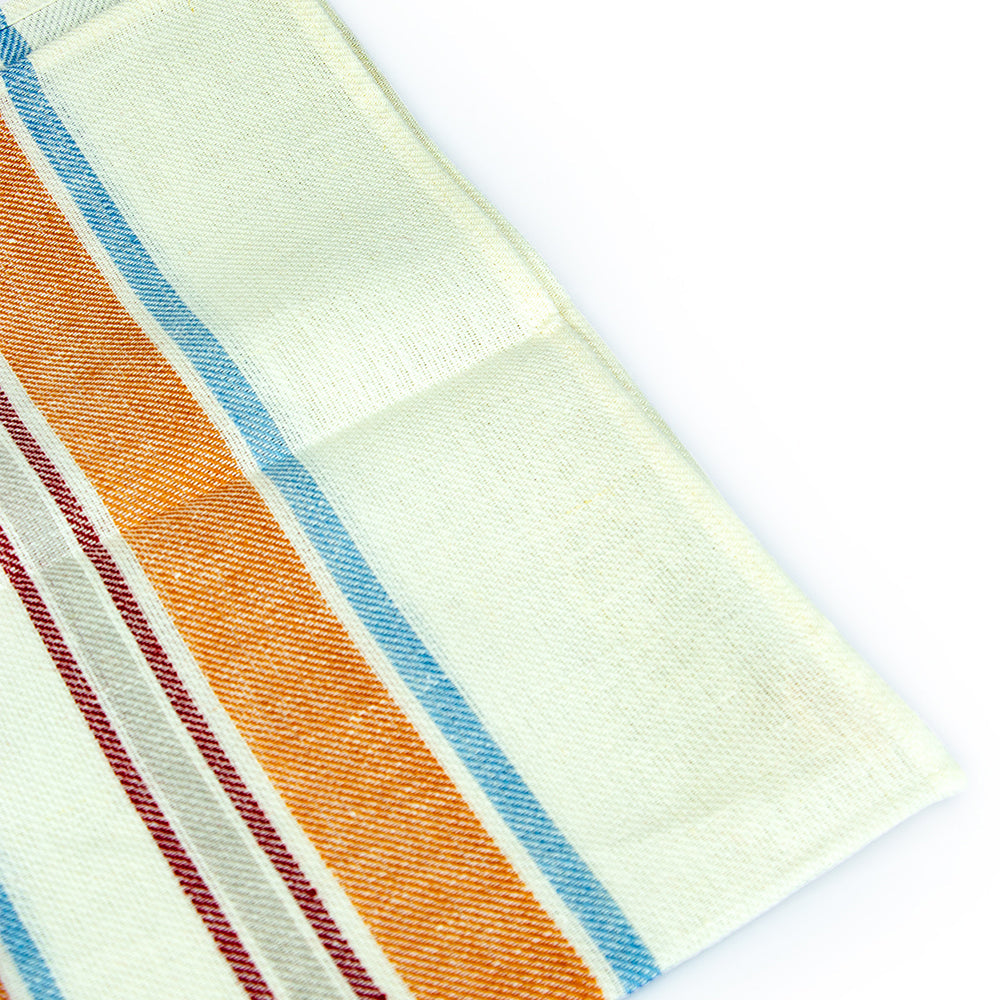 The Essential Ingredient Pure Linen Tea Towel - Orange/Red/Blue Stripes